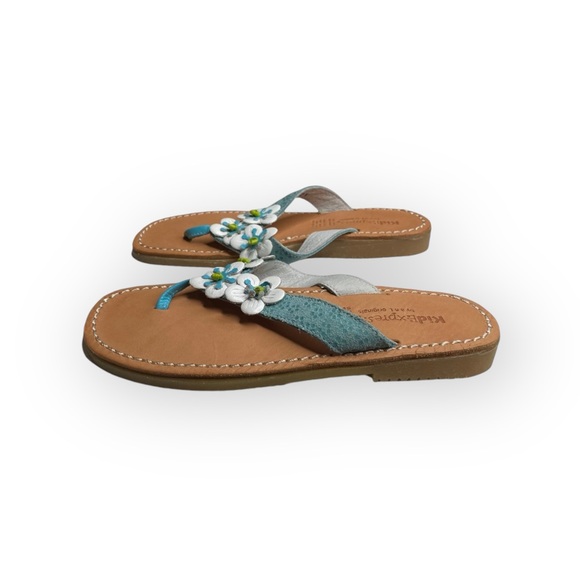 new Kid Express ❉ Martinique Leather Flip Flop Thong Sandal ❉ Turquoise ❉ 12 ❉ - Picture 6 of 16